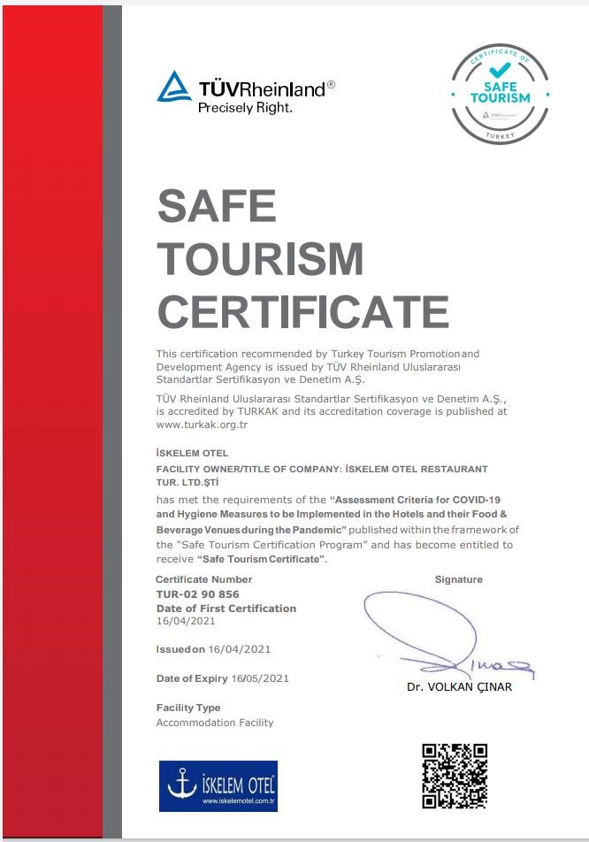 İskelem Otel Safe Tourism Certificate